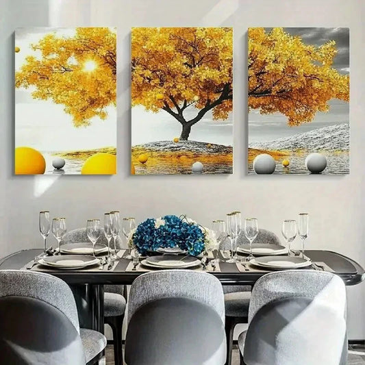 3pcs Classic Autumn Leaves Canvas Wall Art Metal Print Ready to Hang Art