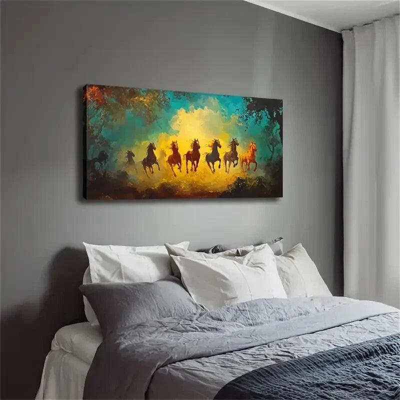 Realistic Galloping Horses Wall Art Canvas Office Home Room Framed 120x60cm