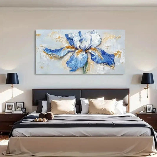 Blue Iris Floral Aesthetic Wall Art Canvas Office Home Room Framed 120x60cm