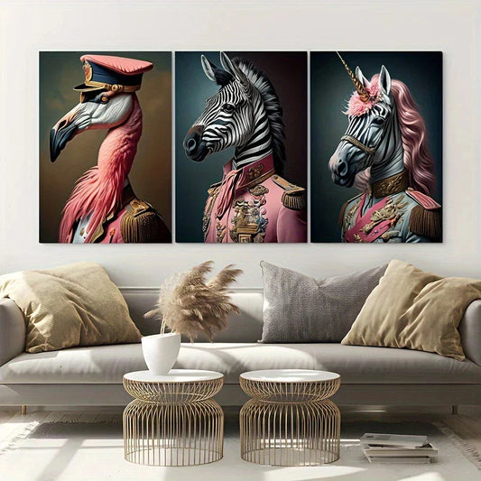 3pcs Pink Zebra Flammingo Bird Animal Metal Print Ready to Hang Art