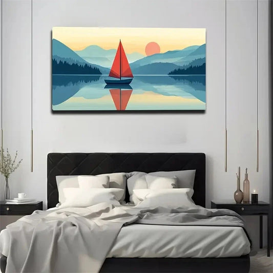 One Red Sailboat Still Floating Wall Art Canvas Office Home Room Framed 120x60cm