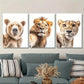 3pcs Animal Portraits of Bears, Lions, Leopards Metal Print Ready to Hang Art