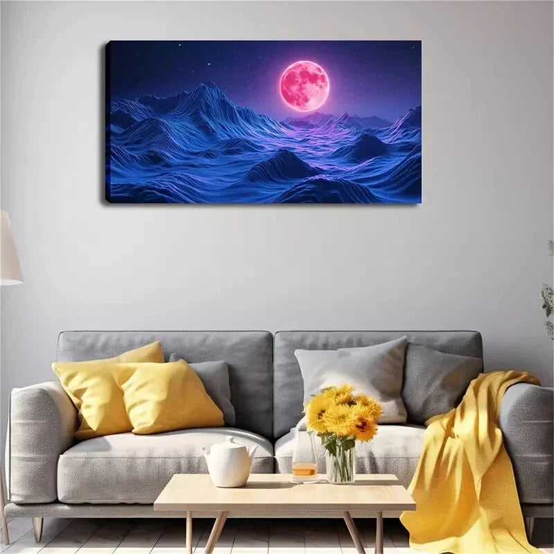 Fantasy Alien Landscape Moonlit Wall Art Canvas Office Home Room Framed 120x60cm