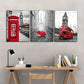 3pcs Black and white buildings, red vehicles, Metal Print Ready to Hang Art