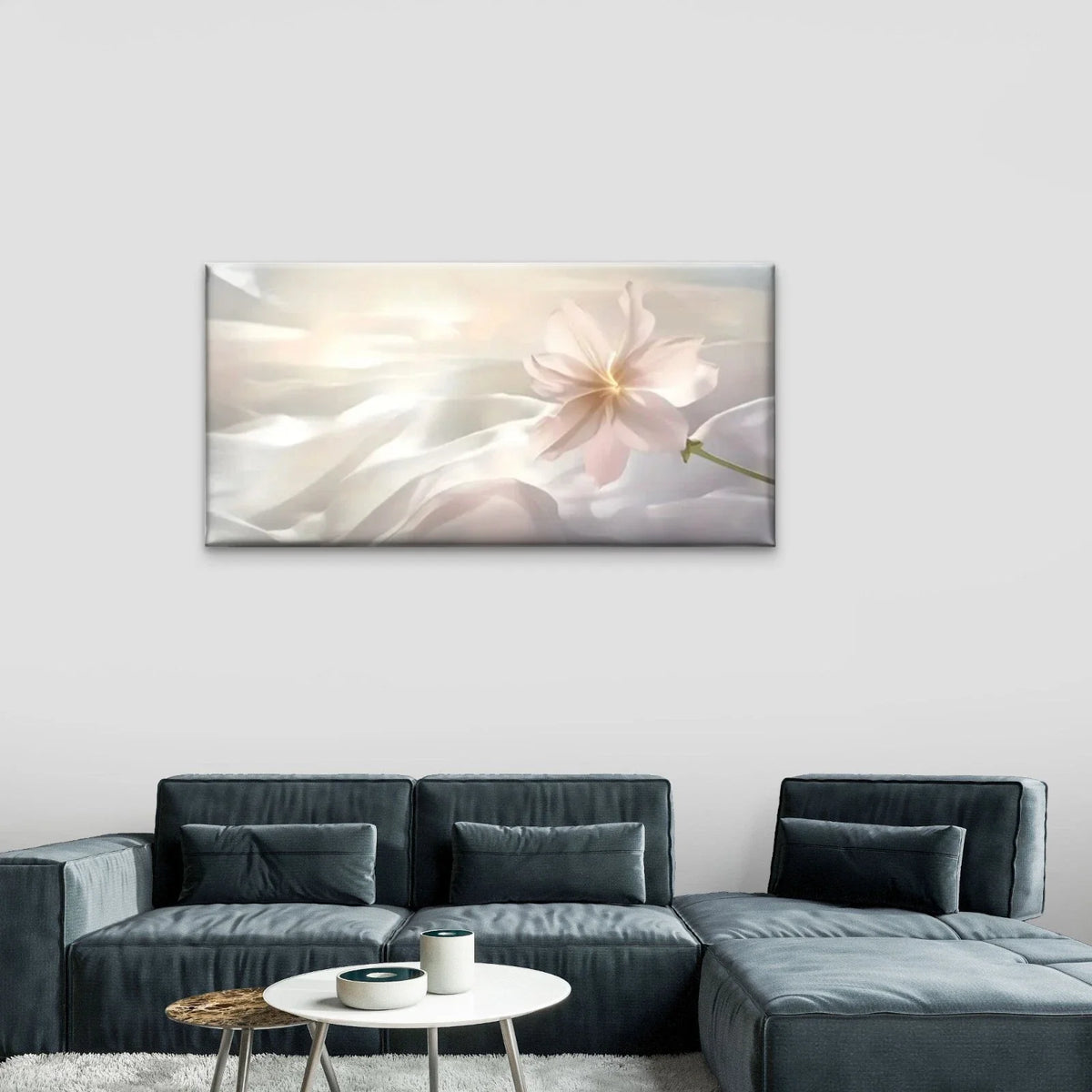 Flowers White Abstract Wall Art Canvas Office Home Room Framed 80x45cm