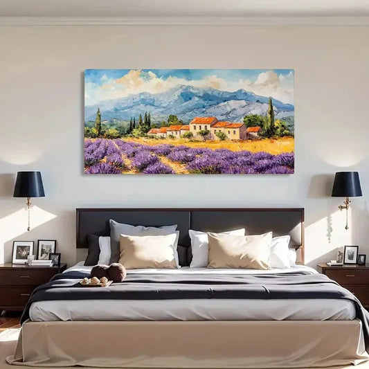 Modern Farmhouse Lavender Field Wall Art Canvas Office Home Room Framed 120x60cm