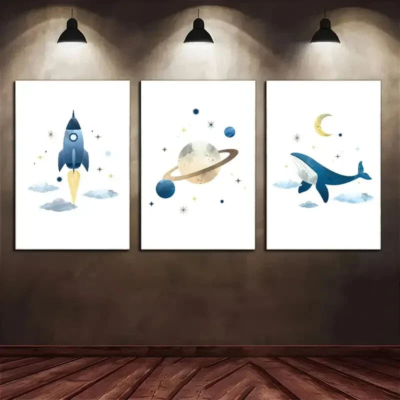 3pcs Distinctive Cosmic Element Art Space Art Metal Print Ready to Hang Art