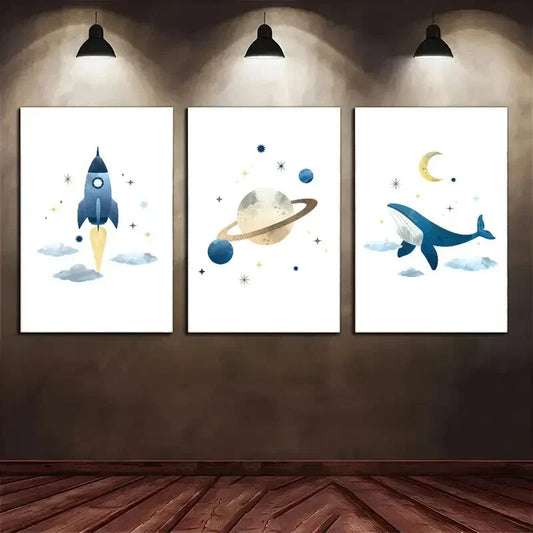 3pcs Distinctive Cosmic Element Art Space Art Metal Print Ready to Hang Art