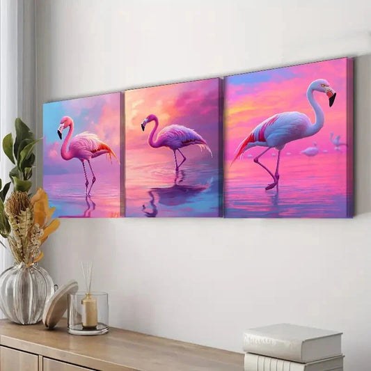 3pcs Flamingo Series Nature Pink Perfect Wall Art Set Canvas Framed 40x60cm - High Quality Print 100% Australian Made Wall Canvas Ready to Hang