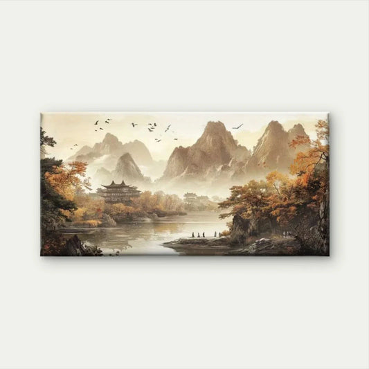 Autumn Landscape with Misty Wall Art Canvas Office Home Room Framed 80x45cm