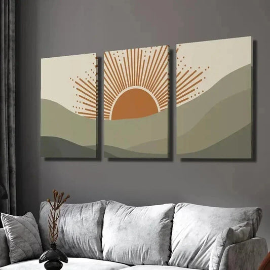 3pcs Slow Sunrise Mountains Nature Inspired Wall Art Set Canvas Framed 40x60cm - High Quality Print 100% Australian Made Wall Canvas Ready to Hang