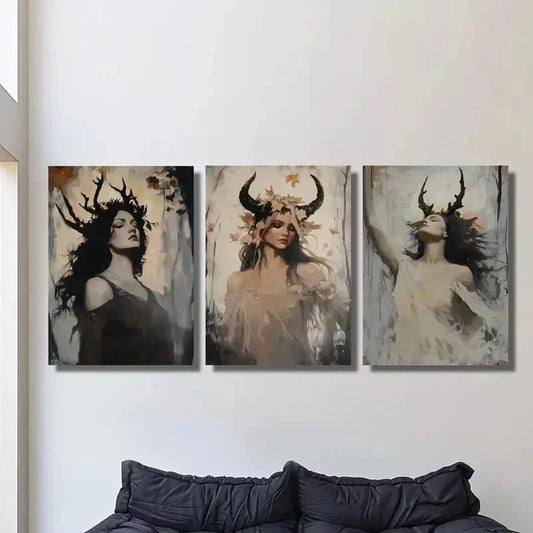 3pcs Mysterious goddess poster, Mucha Metal Print Ready to Hang Art