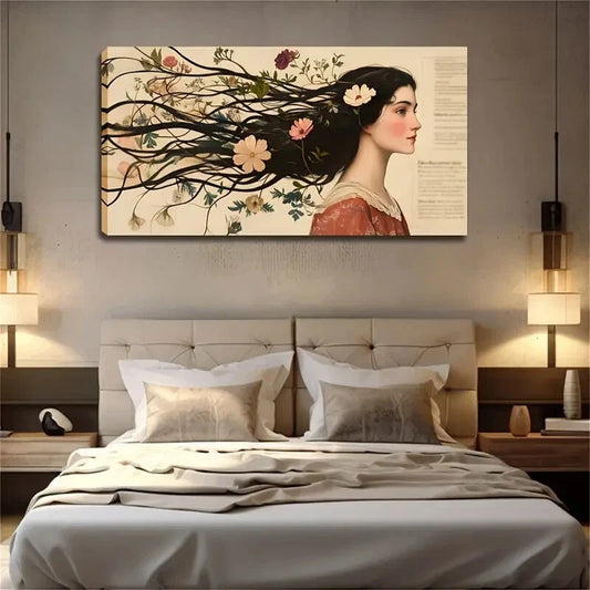 Abstract Woman's Long Hair Wall Art Canvas Office Home Room Framed 120x60cm