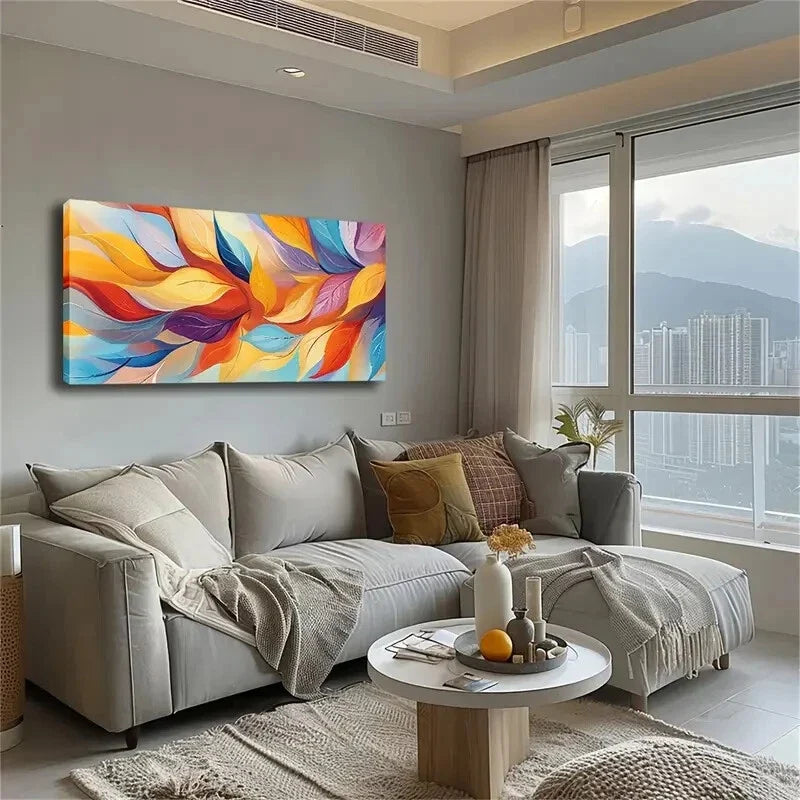 Vibrant Abstract Leaf Design Wall Art Canvas Office Home Room Framed 120x60cm