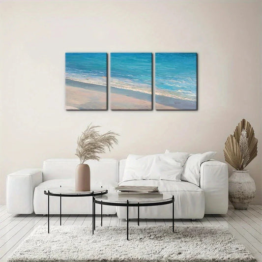 3pcs Seascape with Waves on Beach Giclee Metal Print Ready to Hang Art