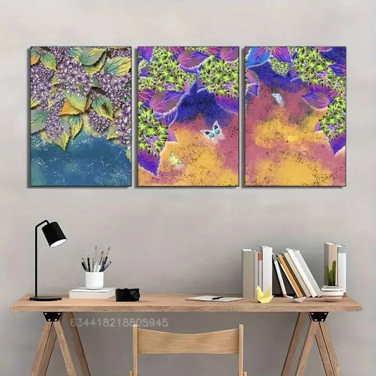 3pcs Butterflies & Floral Designs Metal Print Ready to Hang Art