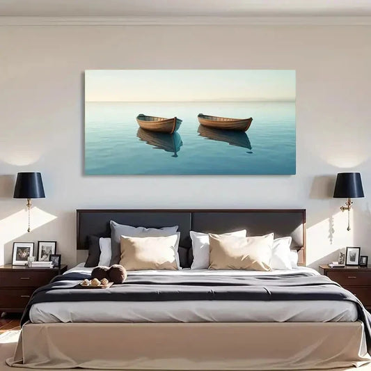 Serene Boat Reflection Calm Wall Art Canvas Office Home Room Framed 120x60cm
