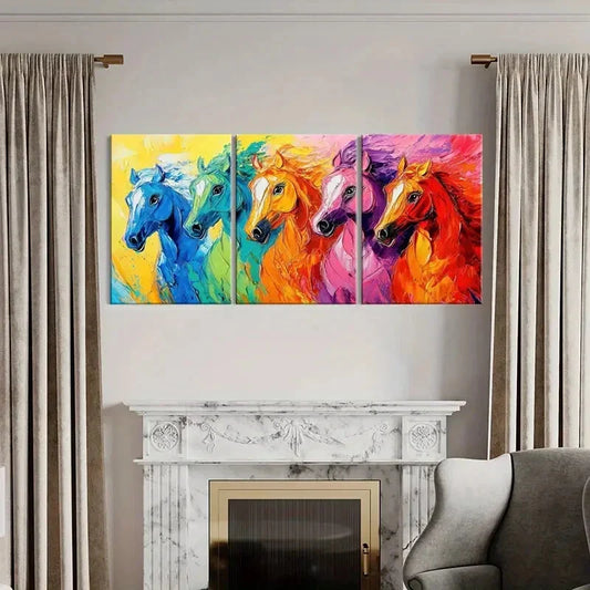 3pcs Colorful Abstract Horse Metal Print Ready to Hang Art