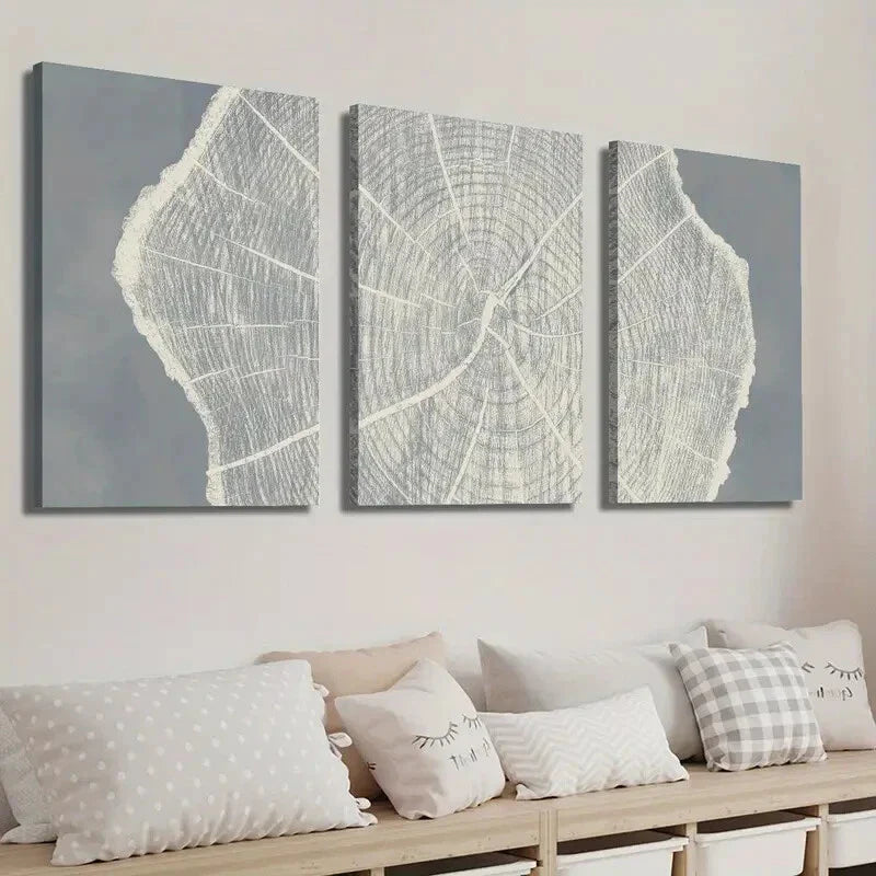 3pcs Simple Tree Growth Ring Illustration Wall Art Set Canvas Framed 40x60cm - High Quality Print 100% Australian Made Wall Canvas Ready to Hang