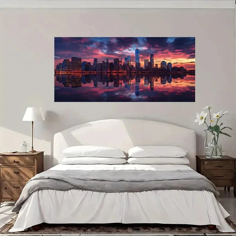 City Skyline Reflections Wall Art Canvas Office Home Room Framed 120x60cm