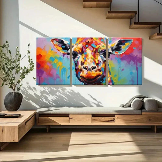 3pcs Vibrant Giraffe Metal Print Ready to Hang Art