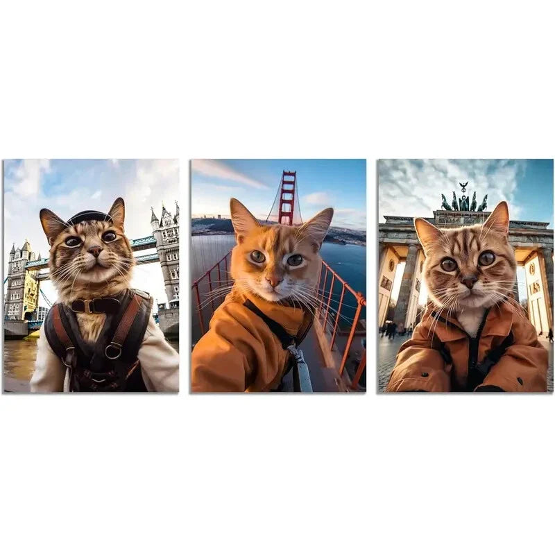 3pcs Funny Animals Art Golden Gate Bridge  Metal Print Ready to Hang Art