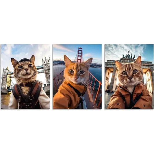 3pcs Funny Animals Art Golden Gate Bridge  Metal Print Ready to Hang Art