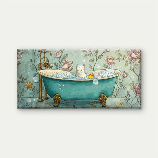 Rubber Duck in Floral Bubble Wall Art Canvas Office Home Room Framed 80x45cm