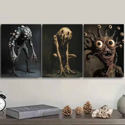 3pcs  Eye monster Art Painting Metal Print Ready to Hang Art