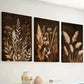 3pcs Retro style grass dry flowers Brownish  Wall Art Set Canvas Framed 40x60cm - High Quality Print 100% Australian Made Wall Canvas Ready to Hang