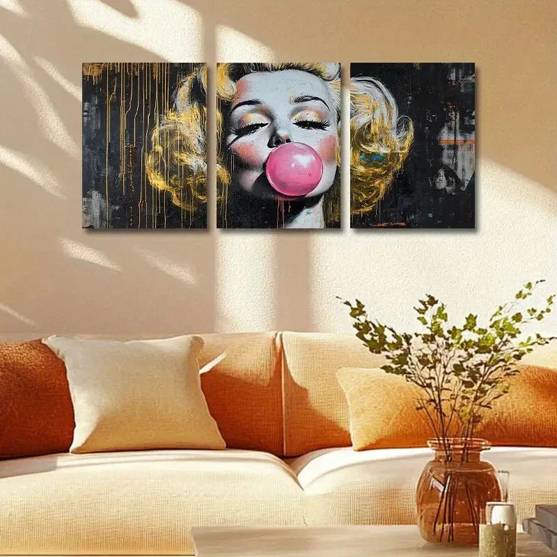 3pcs Marilyn Monroe Bubble Gum Vibrant Pop Art Metal Print Ready to Hang Art