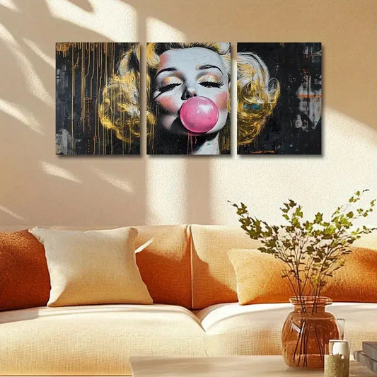 3pcs Marilyn Monroe Bubble Gum Vibrant Pop Art Metal Print Ready to Hang Art