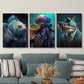 3pcs , Steampunk Octopus/Dolphin/Fish in Suits Metal Print Ready to Hang Art