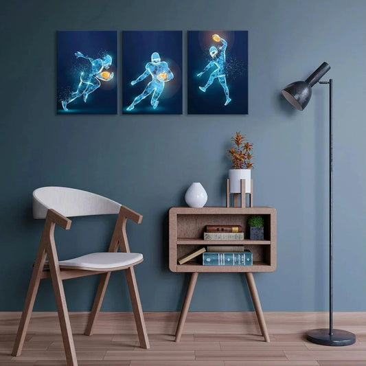 3pcs X-Ray Stunning Light Blue Man Cave Metal Print Ready to Hang Art