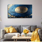Golden Swirls & Blue Orbit Wall Art Canvas Office Home Room Framed 120x60cm