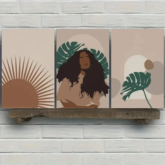 3pcs African American Wall Art Boho Posters Plant Metal Print Ready to Hang Art
