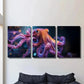 3pcs Octopus with Purple And Yellow Tentacles Metal Print Ready to Hang Art