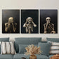 3pcs Golden-Hued Skeletons in Various Poses  Wall Art Set Canvas Framed 40x60cm - High Quality Print 100% Australian Made Wall Canvas Ready to Hang