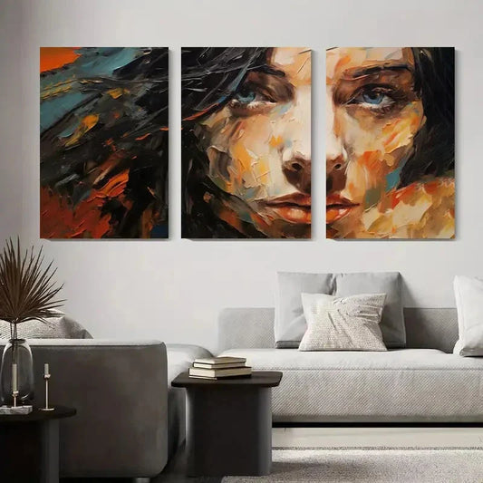 3pcs Abstract Woman Portrait Eyes, Modern Metal Print Ready to Hang Art