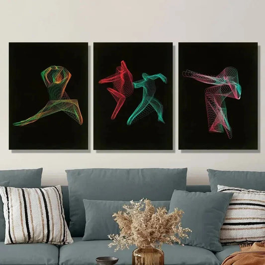 3pcs Attractive dance art with neon lines  Metal Print Ready to Hang Art