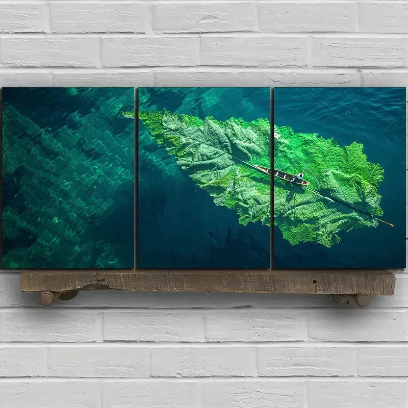 3pcs Leaf and Boat Design Beach Metal Print Ready to Hang Art