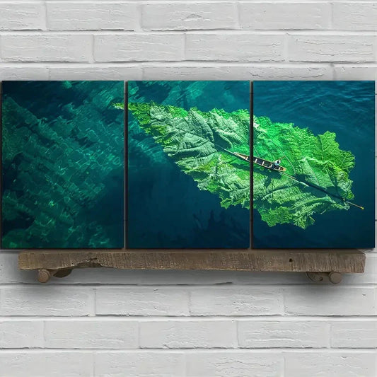 3pcs Leaf and Boat Design Beach Metal Print Ready to Hang Art