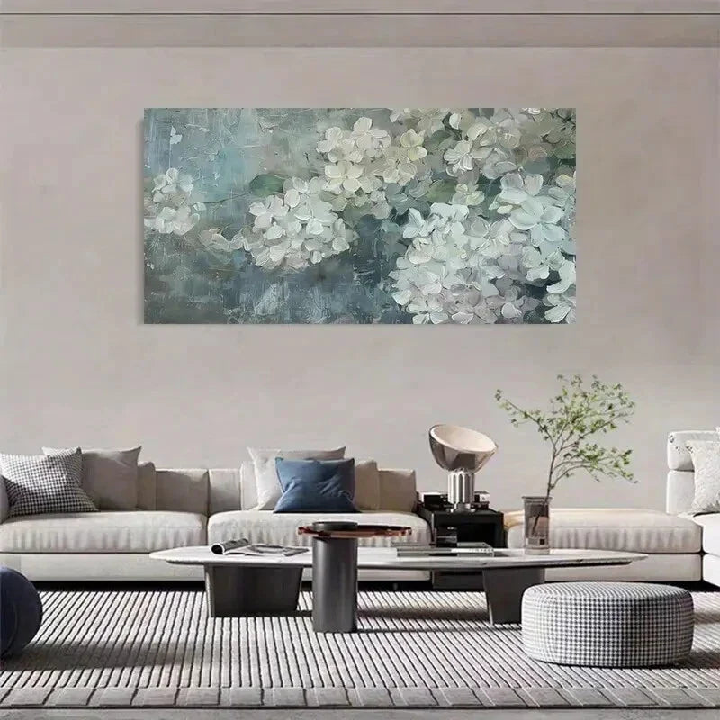 Hydrangea Abstract Flowers Wall Art Canvas Office Home Room Framed 80x45cm