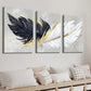 3pcs Abstract Black And White Golden Feather Wall Art Set Canvas Framed 40x60cm - High Quality Print 100% Australian Made Wall Canvas Ready to Hang