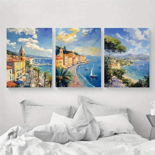 3pcs Amalfi Coast Canvas Prints with Lemon Theme Metal Print Ready to Hang Art
