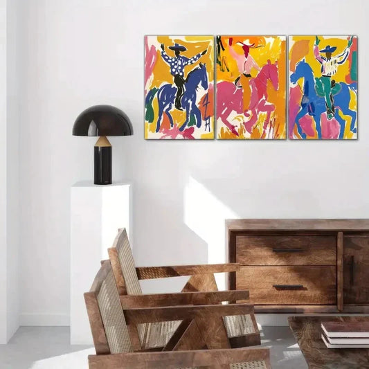 3pcs Vibrant Western Cowboy Murals Bold Rodeo Metal Print Ready to Hang Art