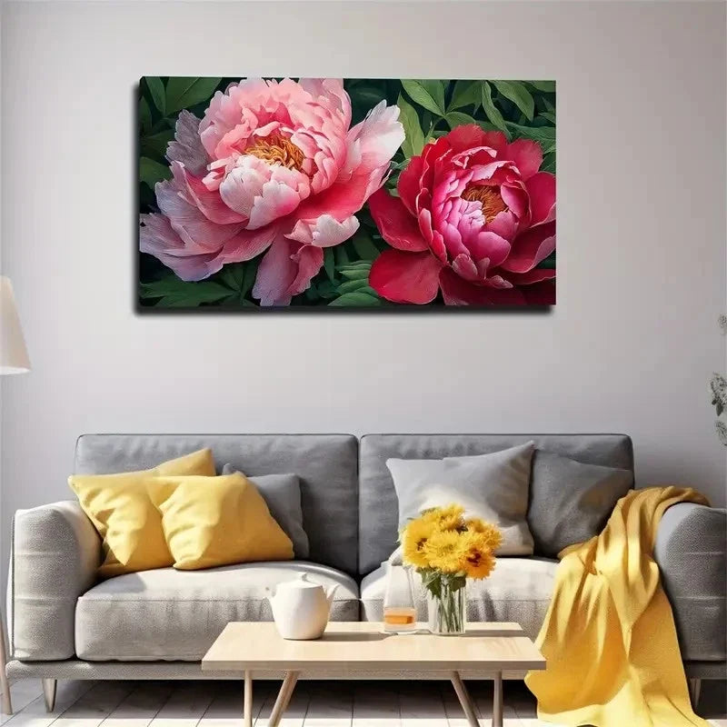 Vibrant Pink Peonies Wall Art Canvas Office Home Room Framed 80x45cm