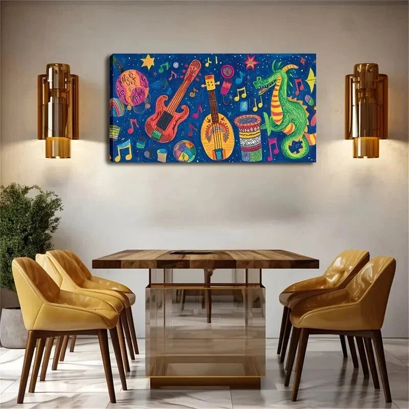 Abstract Music Fantasy Dark Wall Art Canvas Office Home Room Framed 120x60cm
