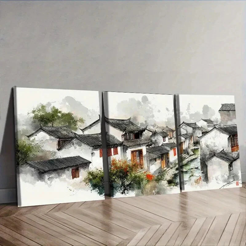 3pcs Jiangnan water town  Wall Art Set Canvas Framed 40x60cm - High Quality Print 100% Australian Made Wall Canvas Ready to Hang