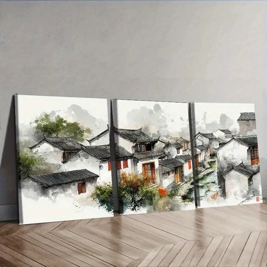 3pcs Jiangnan water town  Wall Art Set Canvas Framed 40x60cm - High Quality Print 100% Australian Made Wall Canvas Ready to Hang
